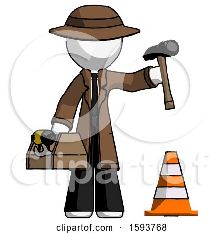 White Detective Man Under Construction Concept, Traffic Cone and Tools by Leo Blanchette