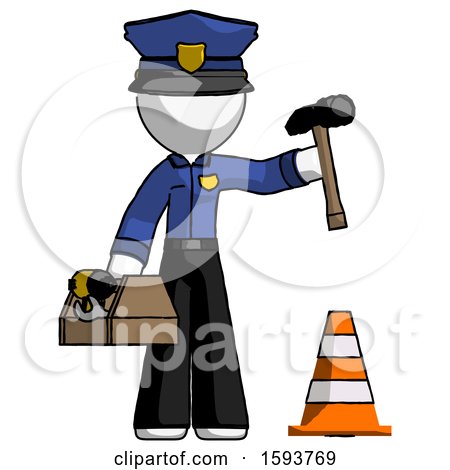 White Police Man Under Construction Concept, Traffic Cone and Tools by Leo Blanchette