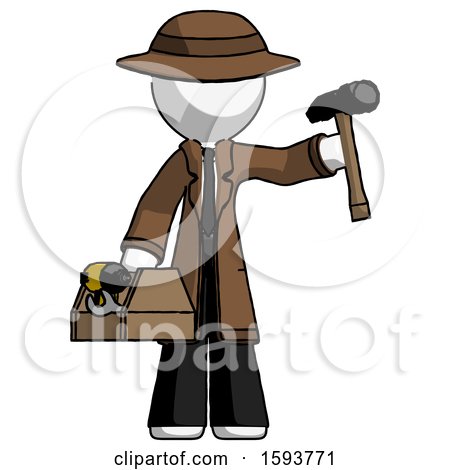 White Detective Man Holding Tools and Toolchest Ready to Work by Leo Blanchette