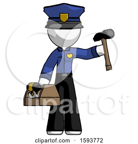 White Police Man Holding Tools and Toolchest Ready to Work by Leo Blanchette