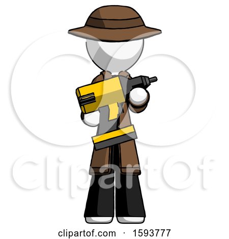 White Detective Man Holding Large Drill by Leo Blanchette