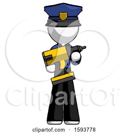 White Police Man Holding Large Drill by Leo Blanchette