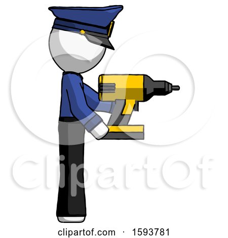 White Police Man Using Drill Drilling Something on Right Side by Leo Blanchette