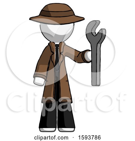 White Detective Man Holding Wrench Ready to Repair or Work by Leo Blanchette