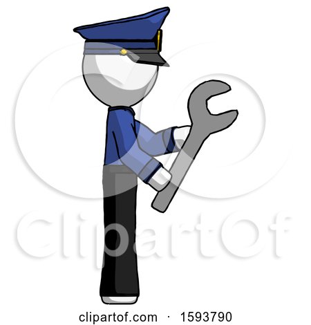 White Police Man Using Wrench Adjusting Something to Right by Leo Blanchette