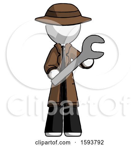 White Detective Man Holding Large Wrench with Both Hands by Leo Blanchette