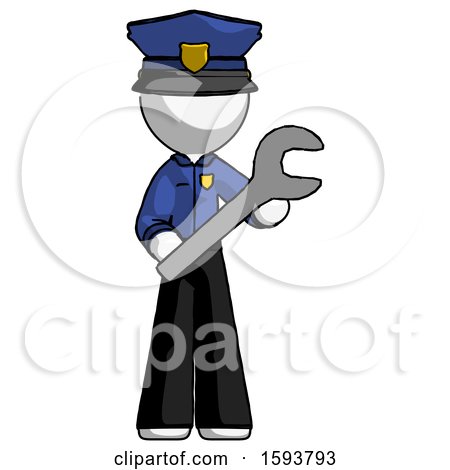 White Police Man Holding Large Wrench with Both Hands by Leo Blanchette