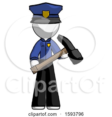 White Police Man Holding Hammer Ready to Work by Leo Blanchette