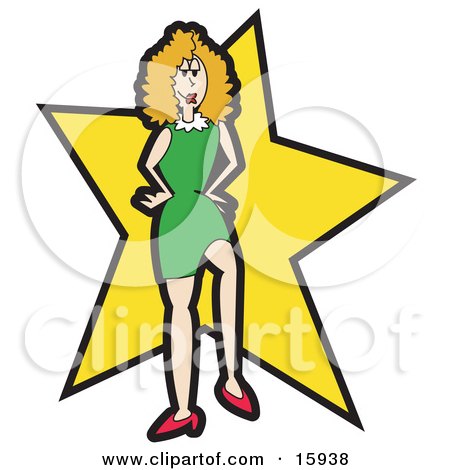 Woman In A Green Dress Standing In Front Of A Yellow Star Clipart Illustration by Andy Nortnik