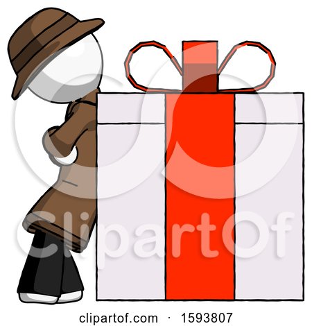 White Detective Man Gift Concept - Leaning Against Large Present by Leo Blanchette