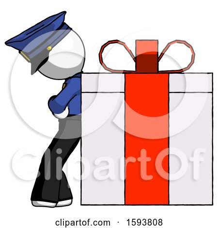 White Police Man Gift Concept - Leaning Against Large Present by Leo Blanchette