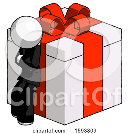 White Clergy Man Leaning on Gift with Red Bow Angle View by Leo Blanchette