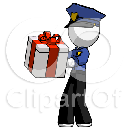 White Police Man Presenting a Present with Large Red Bow on It by Leo Blanchette
