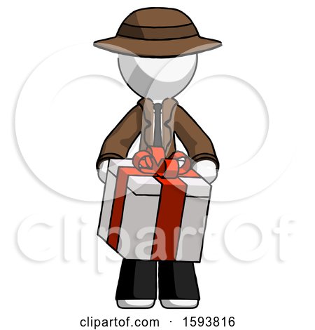 White Detective Man Gifting Present with Large Bow Front View by Leo Blanchette