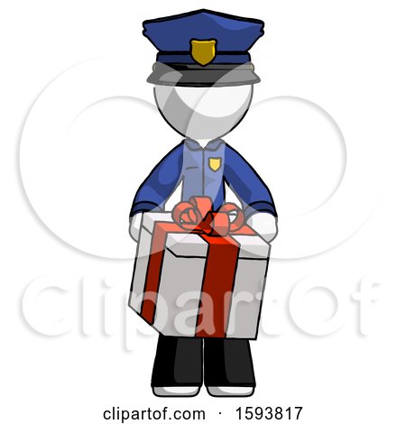 White Police Man Gifting Present with Large Bow Front View by Leo Blanchette