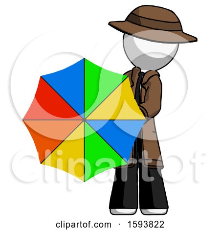 White Detective Man Holding Rainbow Umbrella out to Viewer by Leo Blanchette