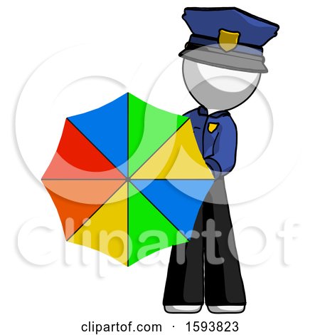 White Police Man Holding Rainbow Umbrella out to Viewer by Leo Blanchette