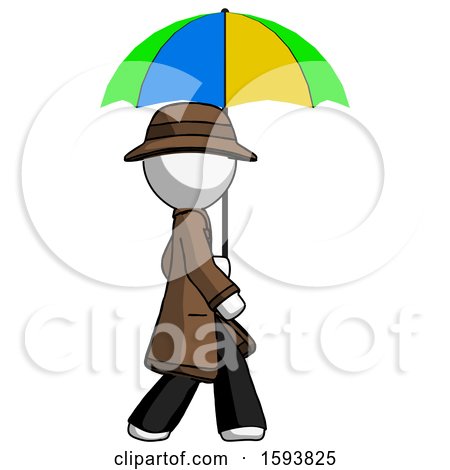 White Detective Man Walking with Colored Umbrella by Leo Blanchette