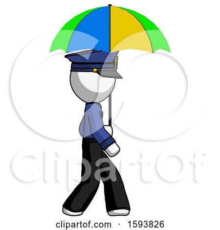 White Police Man Walking with Colored Umbrella by Leo Blanchette