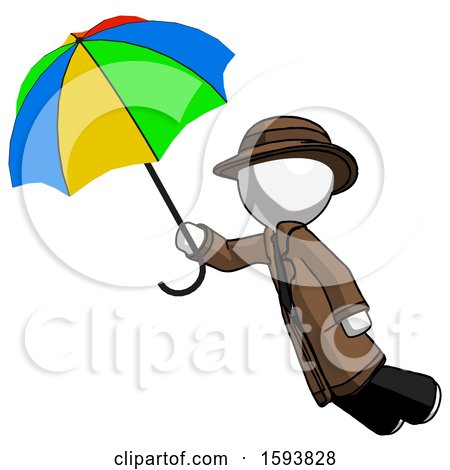 White Detective Man Flying with Rainbow Colored Umbrella by Leo Blanchette