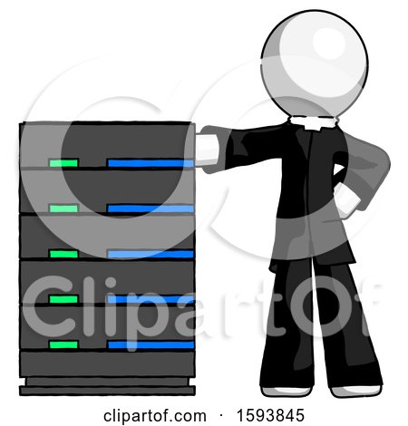 White Clergy Man with Server Rack Leaning Confidently Against It by Leo Blanchette