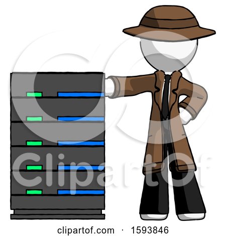 White Detective Man with Server Rack Leaning Confidently Against It by Leo Blanchette