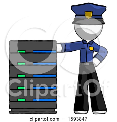 White Police Man with Server Rack Leaning Confidently Against It by Leo Blanchette