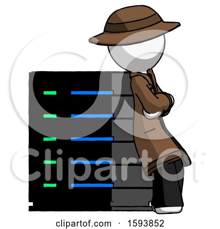 White Detective Man Resting Against Server Rack Viewed at Angle by Leo Blanchette