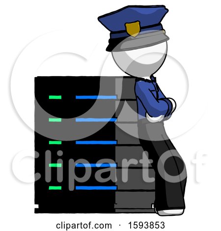 White Police Man Resting Against Server Rack Viewed at Angle by Leo Blanchette