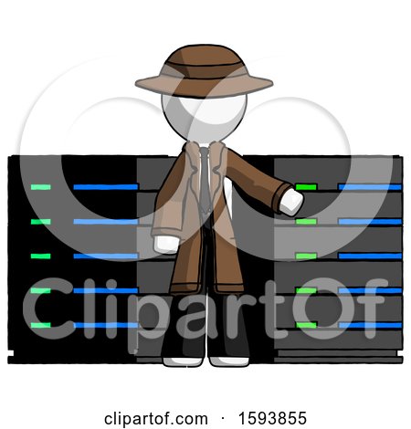 White Detective Man with Server Racks, in Front of Two Networked Systems by Leo Blanchette