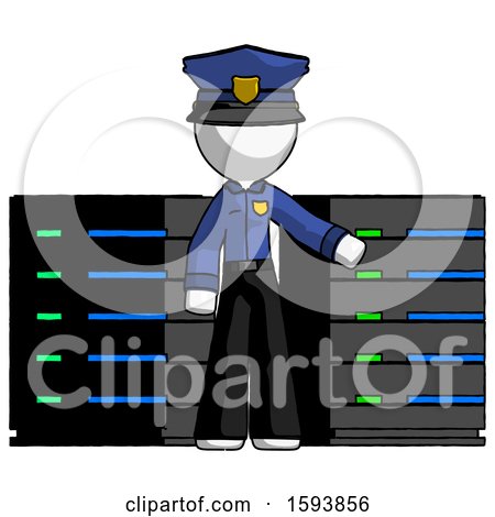 White Police Man with Server Racks, in Front of Two Networked Systems by Leo Blanchette