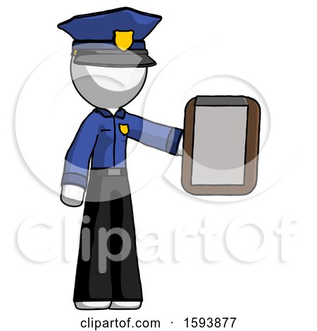 White Police Man Showing Clipboard to Viewer by Leo Blanchette