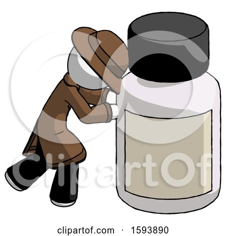 White Detective Man Pushing Large Medicine Bottle by Leo Blanchette