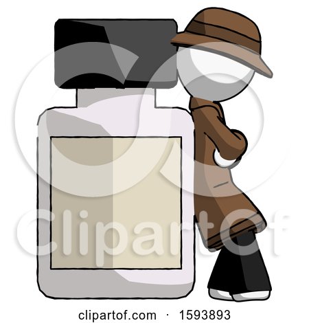 White Detective Man Leaning Against Large Medicine Bottle by Leo Blanchette