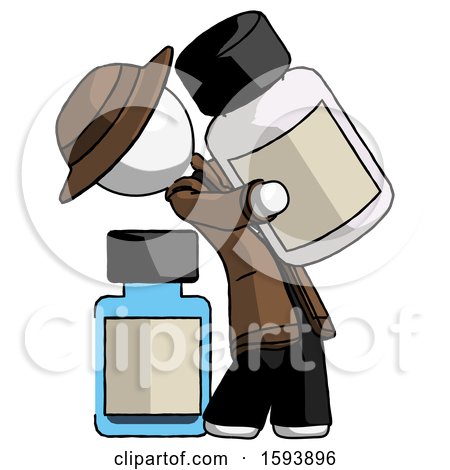 White Detective Man Holding Large White Medicine Bottle with Bottle in Background by Leo Blanchette