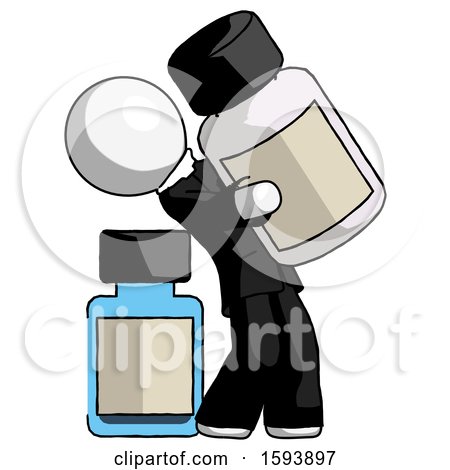 White Clergy Man Holding Large White Medicine Bottle with Bottle in Background by Leo Blanchette