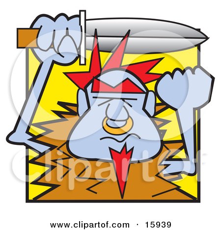 Mean Troll With Spikey Red Hair And A Goatee, Holding Up A Fist And A Sword Clipart Illustration by Andy Nortnik