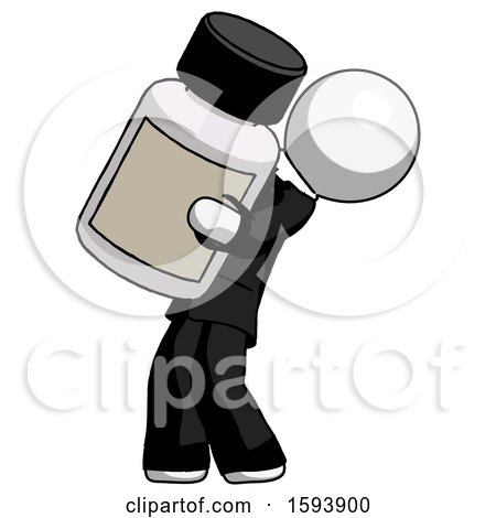 White Clergy Man Holding Large White Medicine Bottle by Leo Blanchette