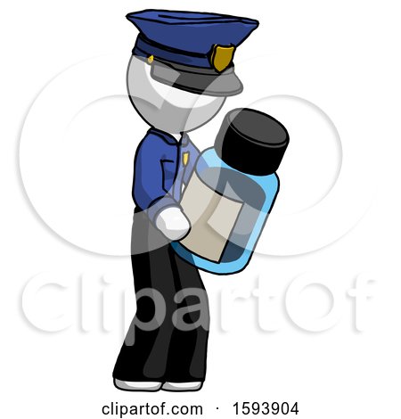 White Police Man Holding Glass Medicine Bottle by Leo Blanchette