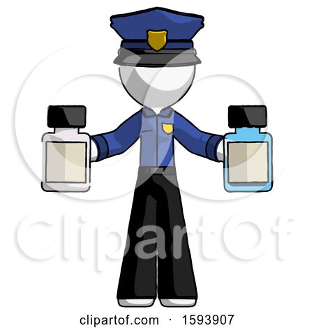 White Police Man Holding Two Medicine Bottles by Leo Blanchette