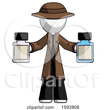 White Detective Man Holding Two Medicine Bottles by Leo Blanchette