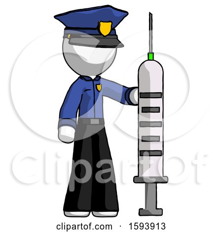 White Police Man Holding Large Syringe by Leo Blanchette