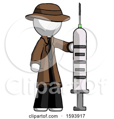 White Detective Man Holding Large Syringe by Leo Blanchette