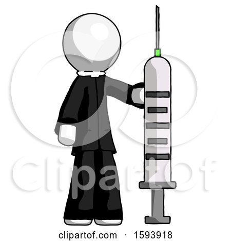 White Clergy Man Holding Large Syringe by Leo Blanchette