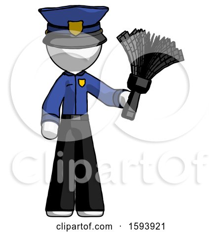 White Police Man Holding Feather Duster Facing Forward by Leo Blanchette