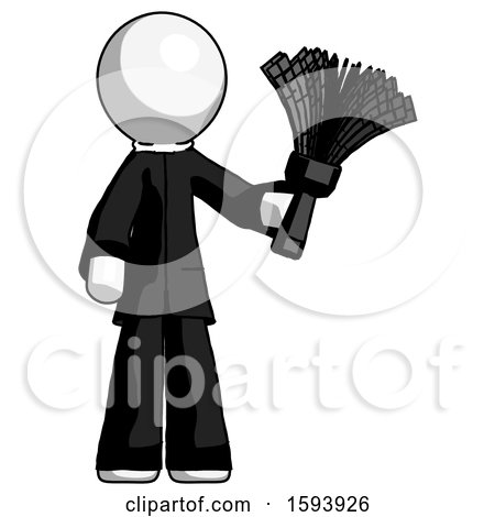White Clergy Man Holding Feather Duster Facing Forward by Leo Blanchette