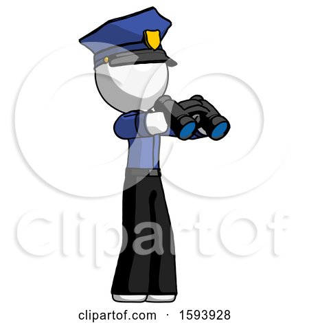 White Police Man Holding Binoculars Ready to Look Right by Leo Blanchette