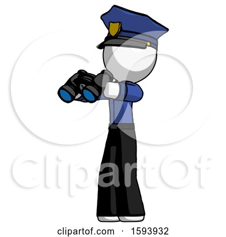 White Police Man Holding Binoculars Ready to Look Left by Leo Blanchette