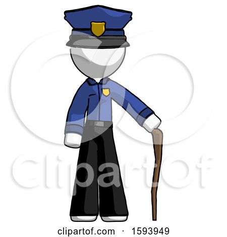 White Police Man Standing with Hiking Stick by Leo Blanchette