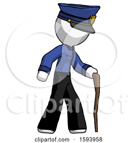 White Police Man Walking with Hiking Stick by Leo Blanchette